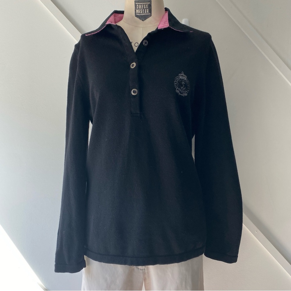 Saint James Wool Cotton Polo Black Long Sleeve Shirt Size 10 Preppy French Chic